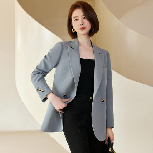 罗蒙春秋小西装外套女士双排扣商务通勤宽松版单西服上衣外套 商品图9