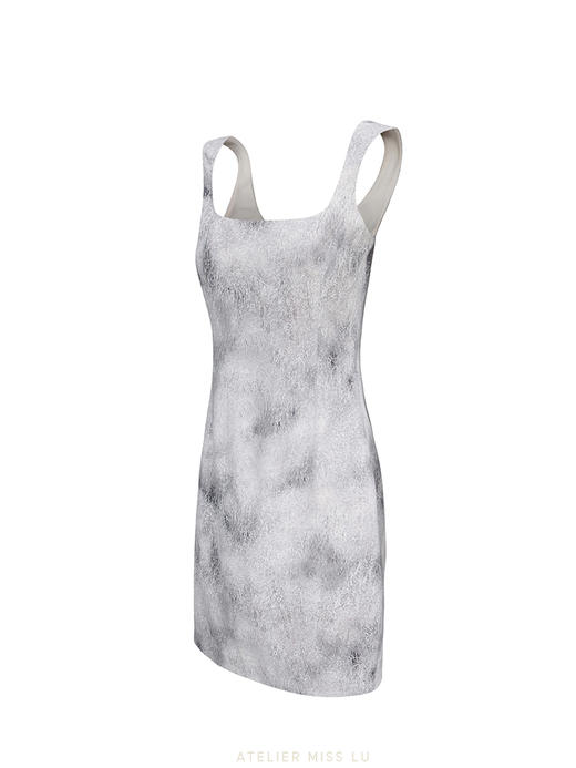 【水墨酒杯】品牌定制印花沙漏方领修身连衣裙/23000040C 商品图3