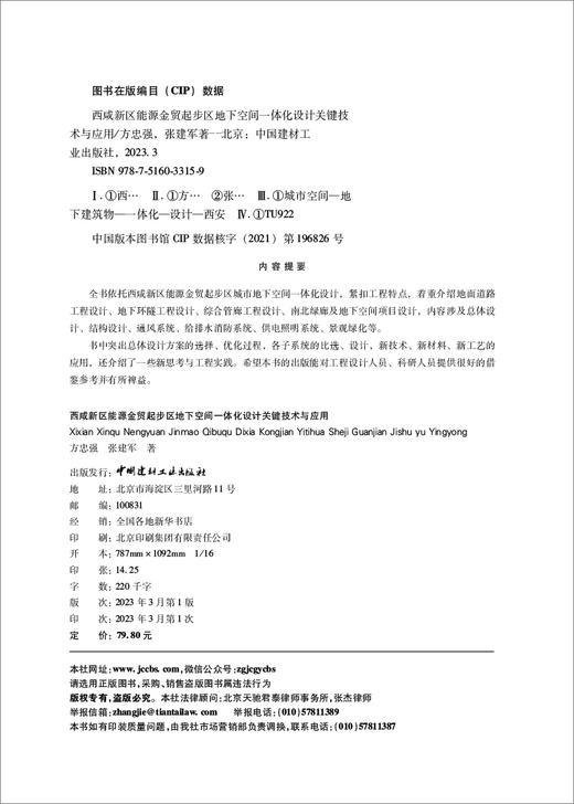 西咸新区能源金贸起步区地下空间一体化设计关键技术与应用  方忠强，张建军著 商品图1