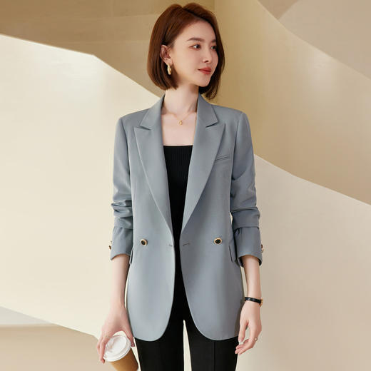罗蒙春秋小西装外套女士双排扣商务通勤宽松版单西服上衣外套 商品图8