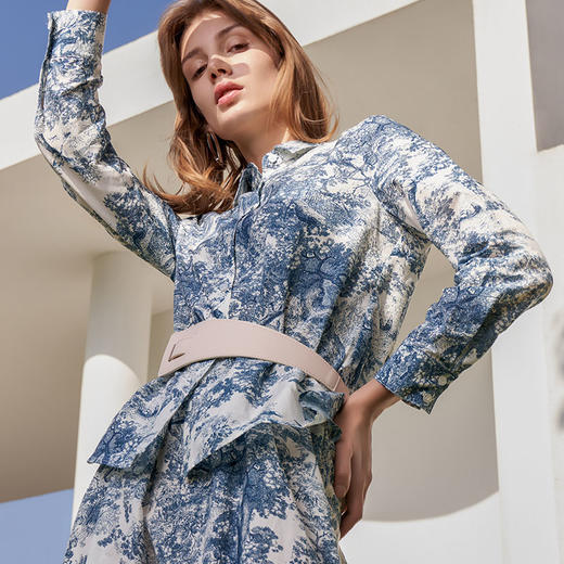 【水墨印花套装】23年春夏新品女士棉质衬衫中长款印花半裙 商品图2