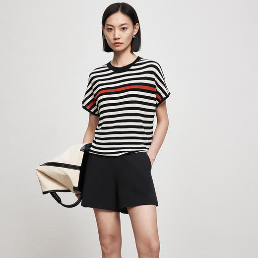 IN AND ON53306 短袖t恤女士2023 夏季新款莱赛尔条纹宽松百搭上衣 商品图5