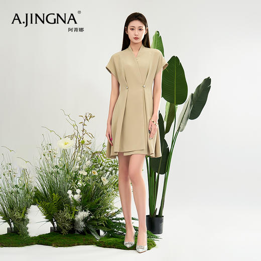 【商场同款】阿菁娜V字领收褶时髦优雅连衣裙A28X112016 商品图0