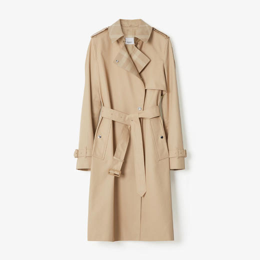 BURBERRY 巴宝莉 女士格纹裁片棉质嘎巴甸 Trench 束腰风衣 卡其色 8065802 A7405 商品图0