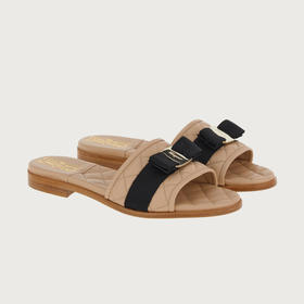 FERRAGAMO 菲拉格慕 女士皮革 VARA 蝴蝶结拖鞋 卡其色 754668