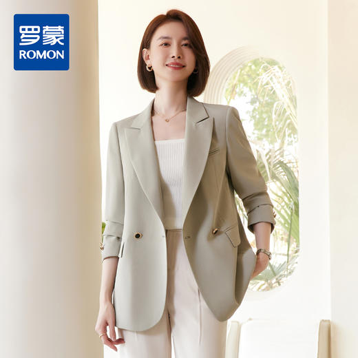 罗蒙春秋小西装外套女士双排扣商务通勤宽松版单西服上衣外套 商品图0