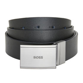HUGO BOSS SS23 雨果博斯 男士经典板扣双面腰带皮带礼盒装 黑色 50481175