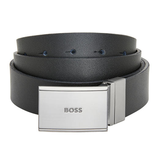 HUGO BOSS SS23 雨果博斯 男士经典板扣双面腰带皮带礼盒装 黑色 50481175 商品图0