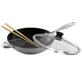 丹麦原装进口SCANPAN不锈钢CT不粘炒锅32CM家用炒菜锅电磁炉燃气灶通用