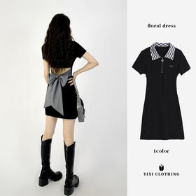 【纯欲辣妹穿搭】夏季新款设计感小众短裙，法式蝴蝶结黑色polo包臀连衣裙子女，学院风收腰修身显瘦包臀裙甜美平价连衣裙