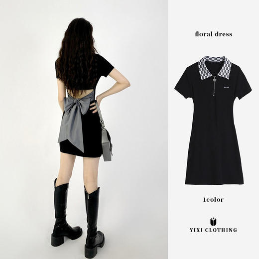 【纯欲辣妹穿搭】夏季新款设计感小众短裙，法式蝴蝶结黑色polo包臀连衣裙子女，学院风收腰修身显瘦包臀裙甜美平价连衣裙 商品图0