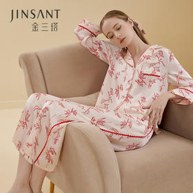 金三塔印花真丝睡衣女两件套100%桑蚕丝宽松可外穿家居服 YSFBA222