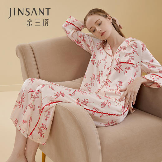 金三塔印花真丝睡衣女两件套100%桑蚕丝宽松可外穿家居服 YSFBA222 商品图0