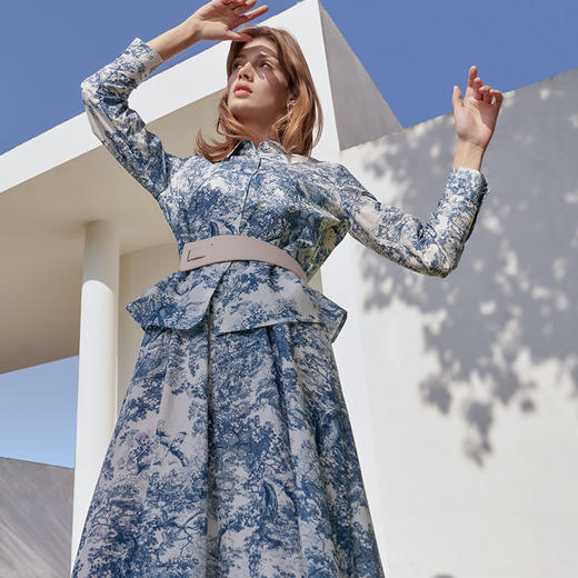 【水墨印花套装】23年春夏新品女士棉质衬衫中长款印花半裙 商品图3