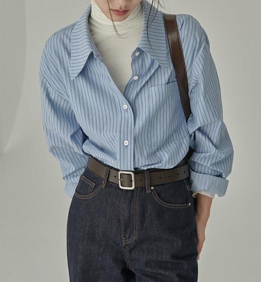 HVAERICE本期B入颜值衬衫 秋季新款蓝色条纹宽松垂感衬衣上衣 商品图3