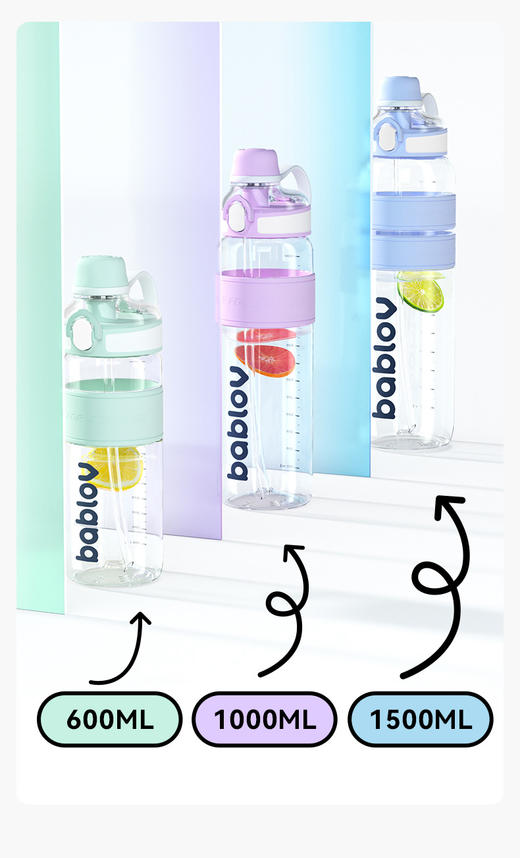 bablov运动水杯男女生大容量健身水壶防摔户外塑料杯子女便携超大号 商品图1