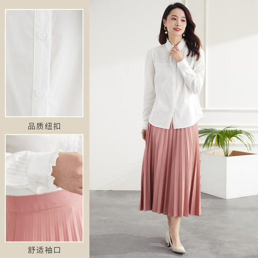 【100棉】罗蒙春夏拼接款花边立领长袖衬衫女士休闲时尚纯棉衬衣 商品图3