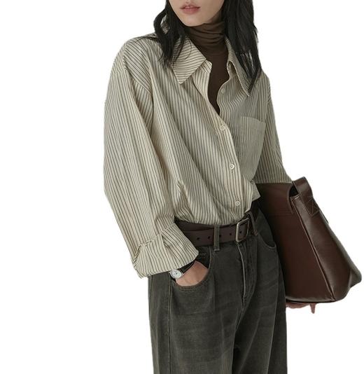 HVAERICE本期B入颜值衬衫 秋季新款蓝色条纹宽松垂感衬衣上衣 商品图4