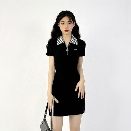 【纯欲辣妹穿搭】夏季新款设计感小众短裙，法式蝴蝶结黑色polo包臀连衣裙子女，学院风收腰修身显瘦包臀裙甜美平价连衣裙 商品图2