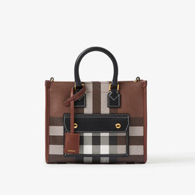 BURBERRY 巴宝莉 女士 Freya 格纹拼皮革迷你芙蕾雅托特包 格子 8069661 A9011