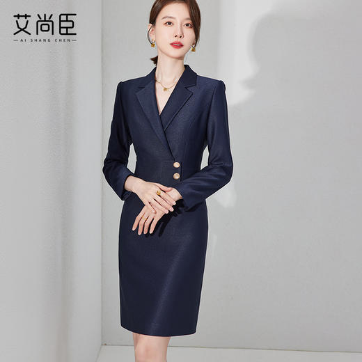 藏青色西装洋装女春季高级感正式场合职业套装裙气质修身包臀裙 商品图0