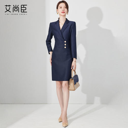 藏青色西装洋装女春季高级感正式场合职业套装裙气质修身包臀裙 商品图2