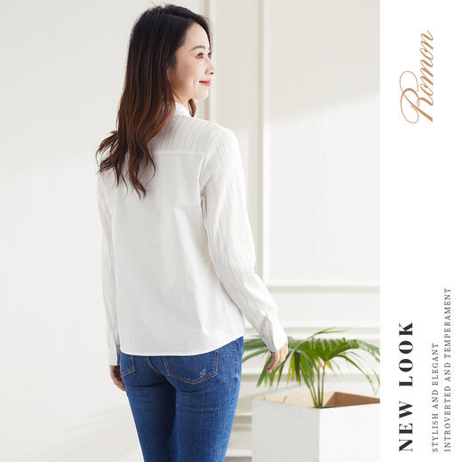 【100棉】罗蒙春夏长袖衬衫女士宽松版休闲百搭刺绣拼接纯棉衬衣女 商品图2