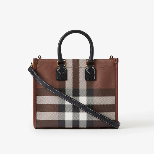 BURBERRY 巴宝莉 女士 Freya 格纹拼皮革迷你芙蕾雅托特包 格子 8069661 A9011 商品图2