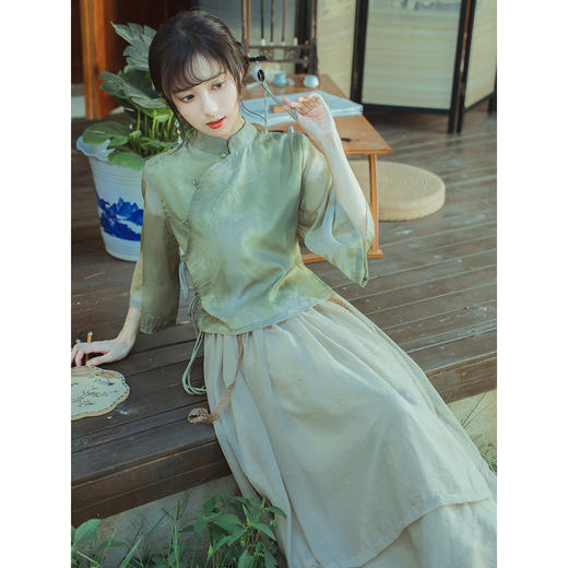 WZBT-F088-9148新中式禅意茶服旗袍两件套日常改良汉服文艺国风显瘦温柔连衣裙 商品图1