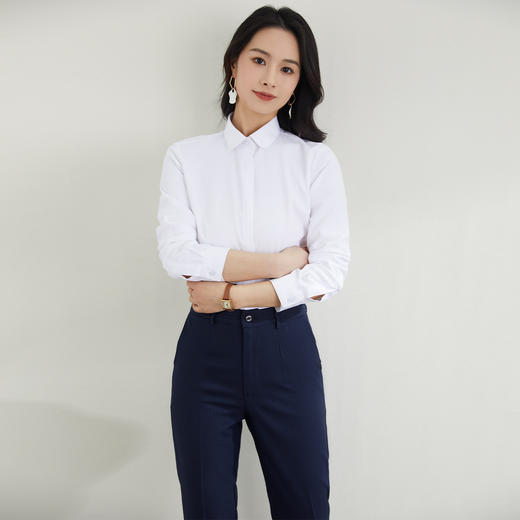 【40棉】罗蒙春秋女士长袖衬衫修身版商务通勤日常百搭纯色棉质衬衣 商品图5
