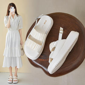 ZHR厚底凉鞋女2023新款夏季褶皱软底松糕鞋时尚休闲沙滩鞋