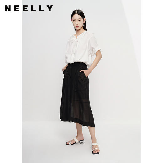 NEELLY纳俪商场同款立领抽绳衬衫女宽松休闲短袖上衣夏季新款简约N23043R01084 商品图1