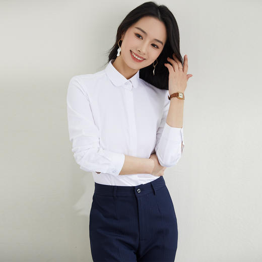 【40棉】罗蒙春秋女士长袖衬衫修身版商务通勤日常百搭纯色棉质衬衣 商品图6