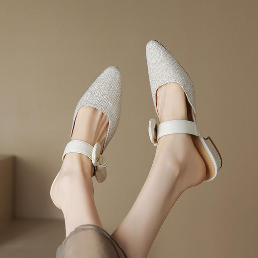 清新田园风，千鸟格纹尖头蝴蝶结拖鞋MT-ML8286 商品图11