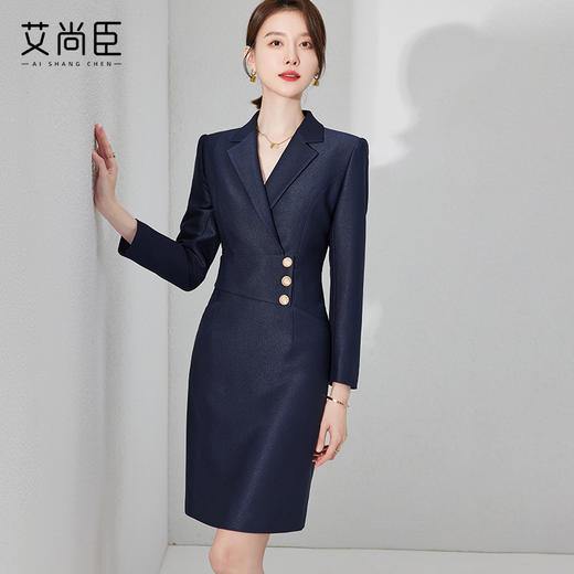 藏青色西装洋装女春季高级感正式场合职业套装裙气质修身包臀裙 商品图1