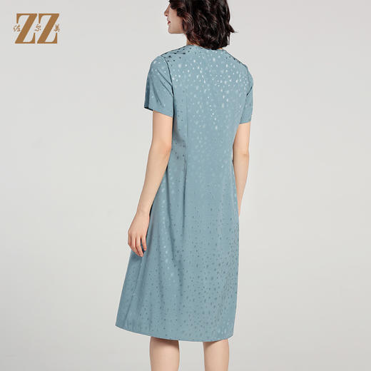 佐尔美夏季新款 提花缎桑蚕丝真丝短袖圆领小碎花连衣裙女E22LS31 商品图4
