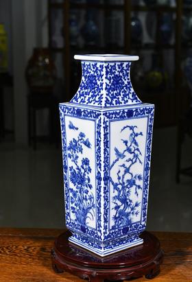 青花花鸟四方镶器