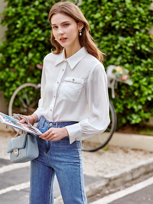 欧芮儿雪纺衬衫女秋季新款宽松简洁百搭时尚年轻职场小香风衬衣 商品图1