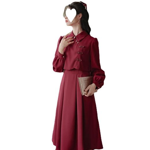 法式长袖赫本风复古新中式连衣裙女秋季新款假两件高级感小众裙子 商品图4