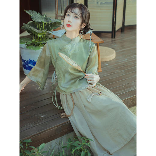 WZBT-F088-9148新中式禅意茶服旗袍两件套日常改良汉服文艺国风显瘦温柔连衣裙 商品图4