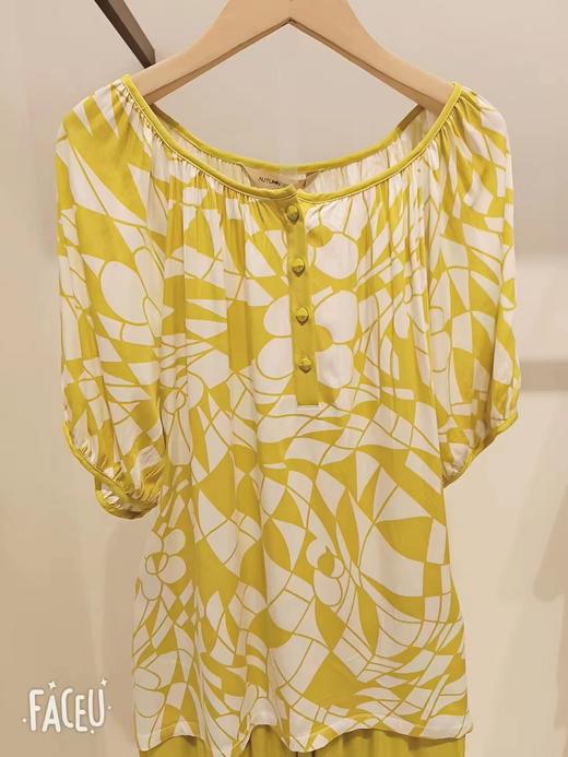 秋鹿梭织人棉贡缎印花圆领插肩短袖八分裤女套 家居服 睡衣 商品图1