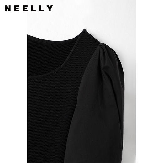 NEELLY纳俪商场同款针织拼接连衣裙女泡泡袖中长款A字大摆裙夏季N23043Y01096 商品图3