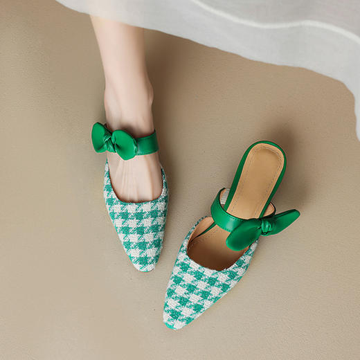 清新田园风，千鸟格纹尖头蝴蝶结拖鞋MT-ML8286 商品图5