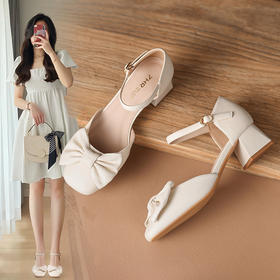 ZHR蝴蝶结包头凉鞋女2023新款夏季法式复古玛丽珍鞋一字扣带凉鞋