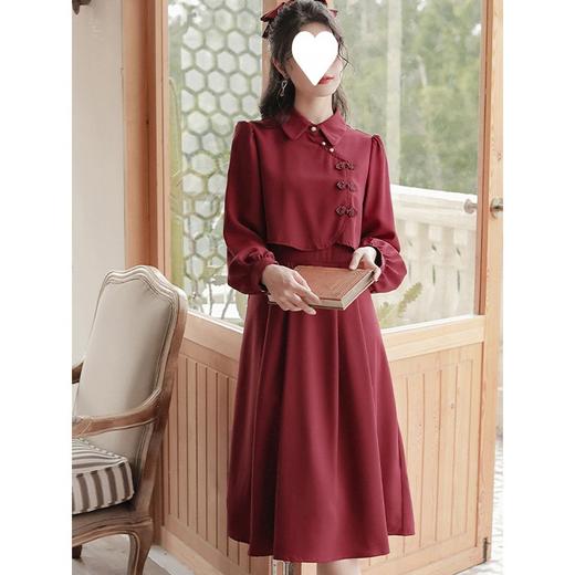 法式长袖赫本风复古新中式连衣裙女秋季新款假两件高级感小众裙子 商品图2