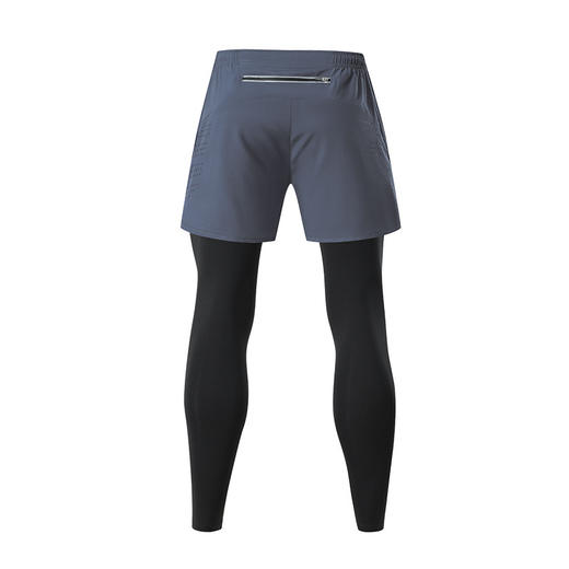 【男士假两件紧身长短裤】- 速干透气后腰口袋反光跑步运动健身长裤 商品图3