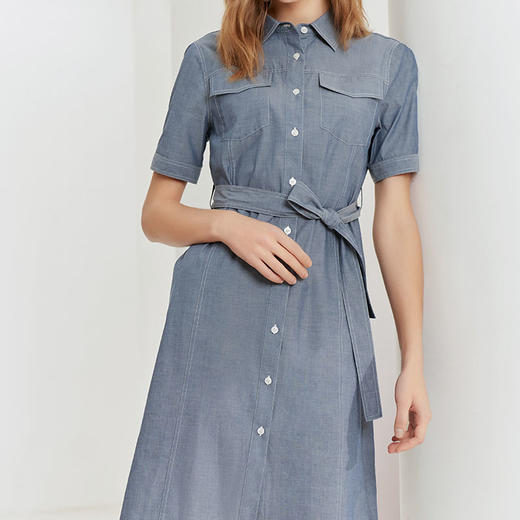 【100%棉连衣裙】23年春夏新品中长款棉质连衣裙时尚衬衫款系带裙子 商品图2