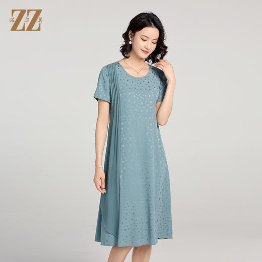 佐尔美夏季新款 提花缎桑蚕丝真丝短袖圆领小碎花连衣裙女E22LS31 商品图2