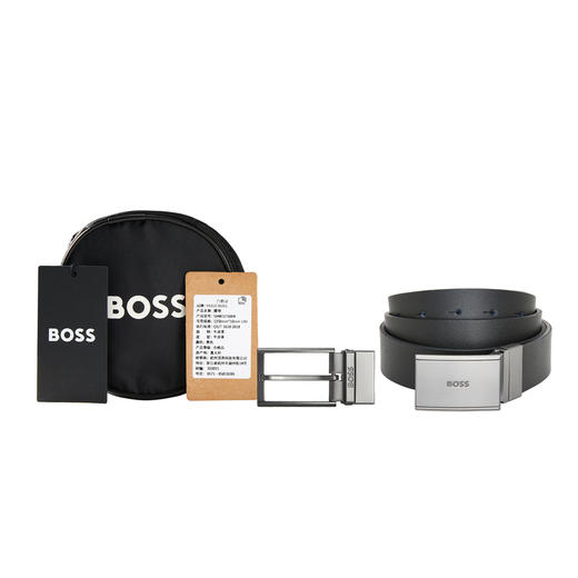 HUGO BOSS SS23 雨果博斯 男士经典板扣双面腰带皮带礼盒装 黑色 50481175 商品图4