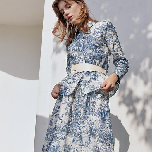 【水墨印花套装】23年春夏新品女士棉质衬衫中长款印花半裙 商品图1